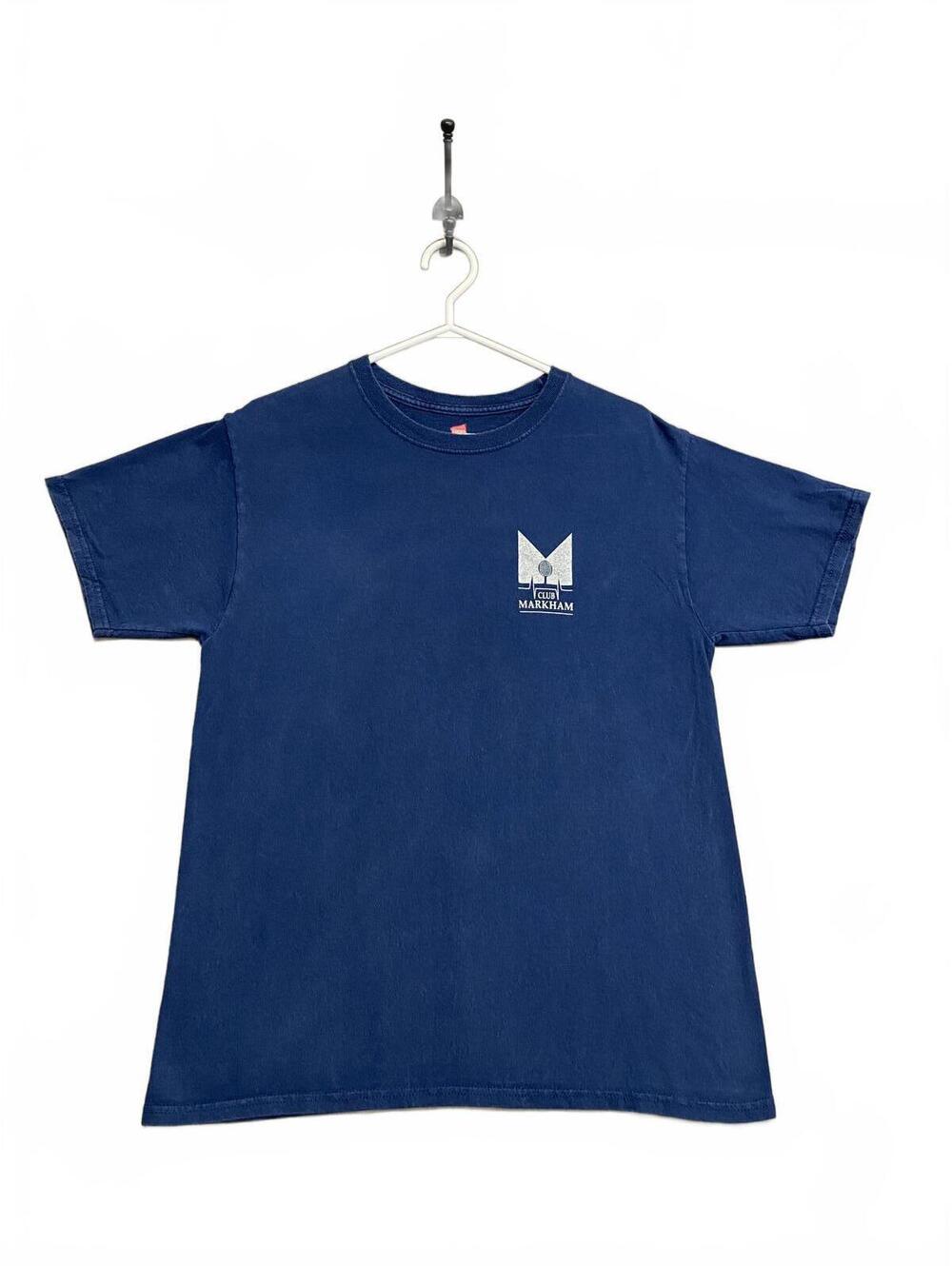 Vtg Y2K Hanes Tagless Navy Blue Men's Short Sleeve T-Shirt Medium Club Markham